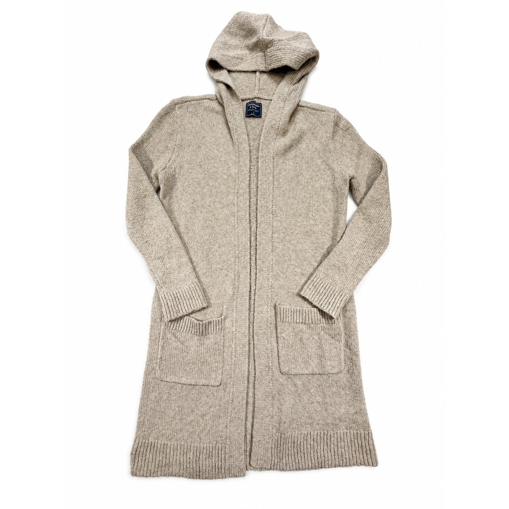 Abercrombie & Fitch Long Cardigan Sweater with Hood Women Small Tan Cotton Blend